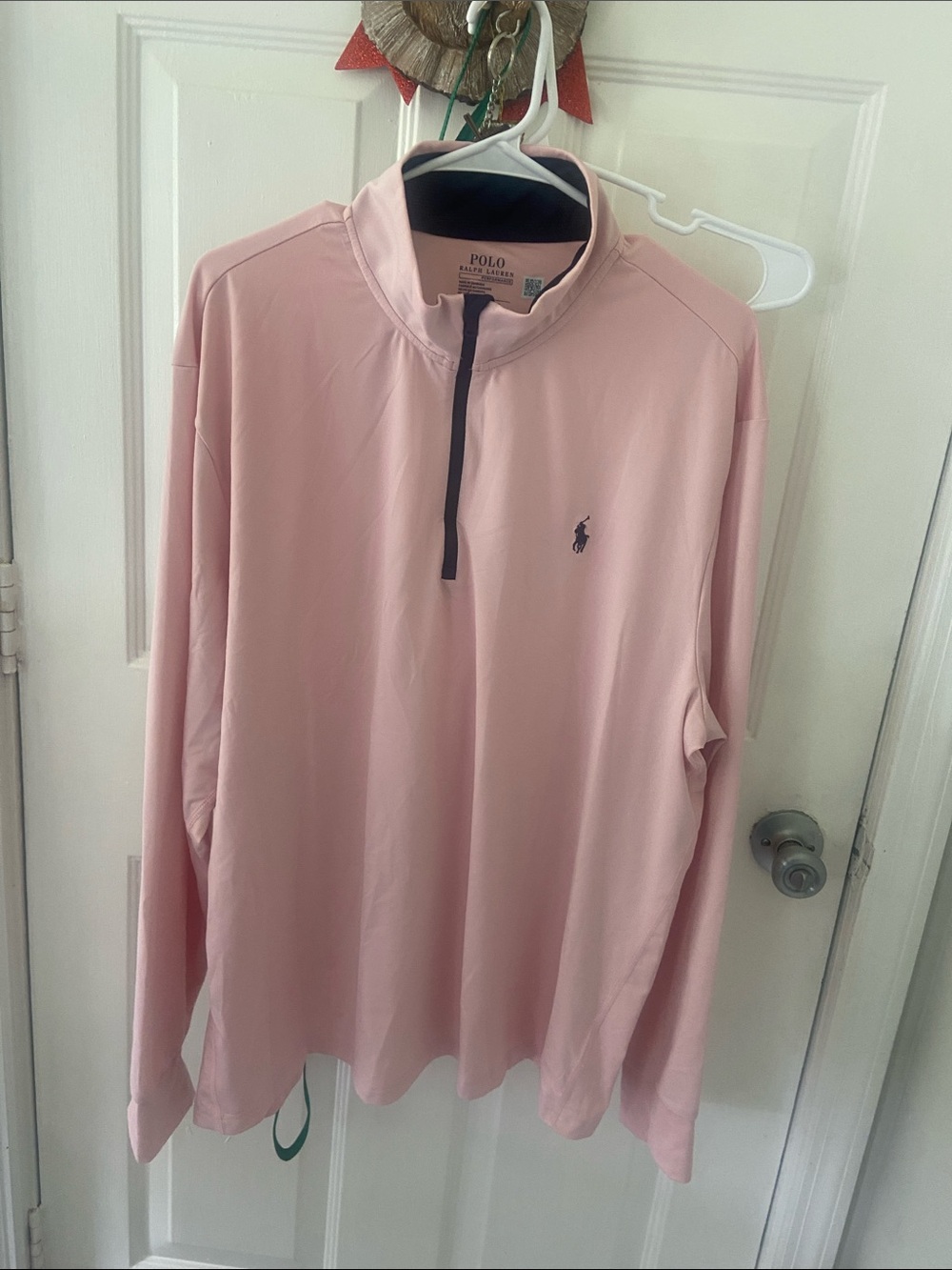 Polo by Ralph Lauren Light Pink and Navy Performance Quarter-Zip